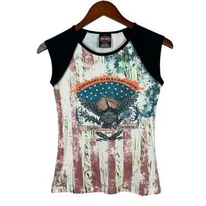 Harley Davidson Shirt Sleeveless Top Flag Roswell's Nashville TN Women's S